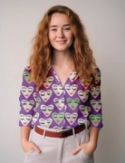 Popelina bawełniana tkanina twarze fiolet  0,5m