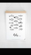 Stylowy plakat do kuchni Ryby i owoce morza od Follygraph 30 na 40 cm