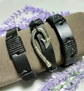 Czarne bransoletki  skórzane - 3 szt.