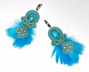Turkusowe kolczyki sutasz z jaspisem i piórkami - ręcznie robione