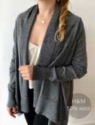Szary kardigan H&M asymetryczny wełniany M/L luźny szeroki cienki waterfall