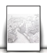 droga plakat A4, miasteczko plakat, podróże plakat, biało czarny plakat