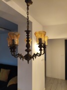 Elegancki Komplet: Żyrandol 5-ramienny + Kinkiet | Mosiądz i Ceramika