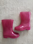 Różowe błyszczące brokatowe buty kalosze Primark 24