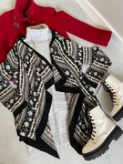 Sweter damski kardigan czarno biały norweskie wzory jesień waterfall