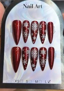 Zestaw Press On Nails Rękodzieło - Czerwone że śnieżynkami. Zima. Rozmiar L