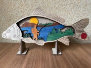 3D obraz ryby z wędkarzem, rękodzieło