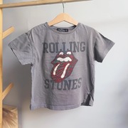 Koszulka Zara 116 Rolling Stones krótki rękaw szara rozcięcia bluzka tshirt
