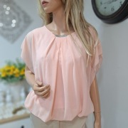 FLOYD by Smith Bluzka Pudrowy Róż L Srebrna Ozdoba Dekoltu