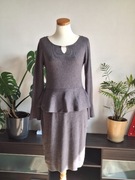 Sukienka damska z baskinką dzianinowa comma 40 elegancka szara na święta