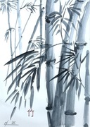 Bambus 30*21 cm japońskie malarstwo sumi-e, tusz. Original Akwarela