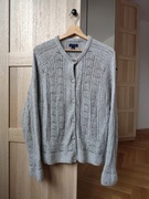 Szary, ażurowy, rozpinany sweter, Tommy Hilfiger, 53% bawełna, 10% angora