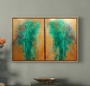 Oryginalny dyptyk akrylowy "Zielona miłość" na podobraziach z cert.