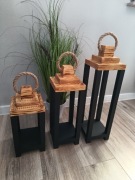 Lampiony drewniane zestaw 3 sztuki 35 45 55cm