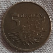 Moneta 5 groszy 1991 roku Rzeczpospolita Polska.
