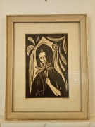 Linoryt Czechy 1972 sygnowany grafika oryginalna Sztuka XX wieku modernizm