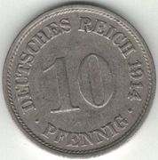 300 Niemcy Cesarstwo 10 pfennig 1914 F