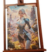 Obraz olejny - Przyszłość - 60x40 cm kobieta miasto futurystyczny piękny