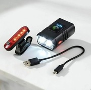 Światło rowerowe przednie + tylne czerwone LED ładowane na USB, nowe.