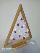 Choinka LED z drewna dębowego, 40 cm, kolor bombek czerwony