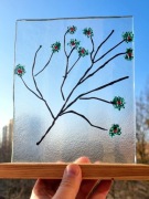 Lampka szklana LED, gałązka zielona, rękodzieło Szkło Art