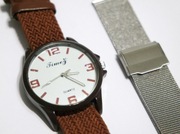 Zegarek naręczny unisex damski męski brązowy nowy plus bransoleta metalowa