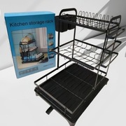 3-Poziomowa Suszarka do Naczyń / Stojak na Naczynia – Czarna, Metalowa, 