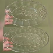 2 x śledziówka paterka z homarem i rybą szkło Ząbkowice vintage