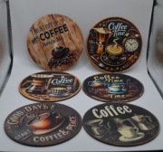 PODKŁADKI pod kubek DREWNIANE Zestaw 6 szt. COFFEE TIME Retro Loft