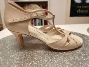 Skórzane buty do tanga, rozm. 38 obcas 6 cm beżowe raz założone