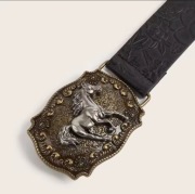 Unikalny Skórzany Pasek z ozdobną klamrą 115cm