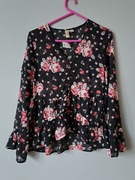 H&M nowa kwiatowa bluzka z falbankami 34/xs czarna cienka