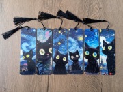 6 plastikowych zakładek do książek. Czarne koty nocą