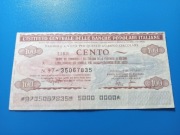 WŁOCHY 100 Lire  1977 r.  (czek)