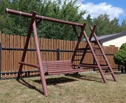 Huśtawka ogrodowa potrójna 2+1 z drabinkami do zjeżdżalni dla dzieci