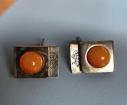 Unikatowe spinki do mankietów PRL Mikołaj Kopernik bursztyn nie Warmet 