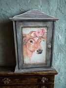 Szafka na klucze. Handmade. Wieszak na klucze. Rustykalna. Turkusowa krowa.