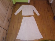 Sweter i spódnica wełniany robiony na drutach biały PRL wełna