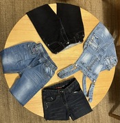 Jeansy ( w tym ogrodniczki ) - 4 sztuki ( zestaw), dziewczynka, 122-128 cm