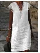 Sukienka M ' Tunika Biała 100% Bawełna w serek wycięciami LETNIA  plażowa 