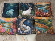 Poduszki dekoracyjne 48x48 welur plusz jeleń las pejzaż haft