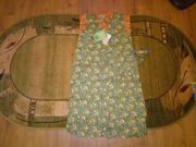 Podomka fartuch domowy kuchenny PRL zielony wzór w kwiaty metka