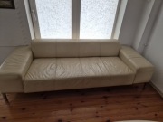 Sofa 4 osobowa, skóra naturalna beżowa 