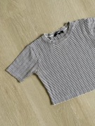 Krótki t-shirt sweterkowy w paski crop top dzianinowy S/M