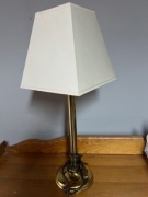 Lampa stojąca nocna stołowa abażur kremowy złota podstawa