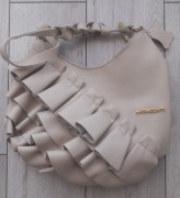 Torebka skóra naturalna Massimo Contti beżowa falbanki