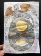 Oryginalna akwarela – Sfinks / Anioł – malarstwo na papierze czerpanym 