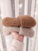 Puchata czapka handmade alpaka jedwab ciepły beż kamel camel karmelowy