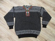 RAUMA skandynawski męski sweter czarny kolorowe lamówki haftki wełniany_ L