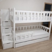 Łóżko piętrowe drewniane ze schodami. Solidne wykonanie 